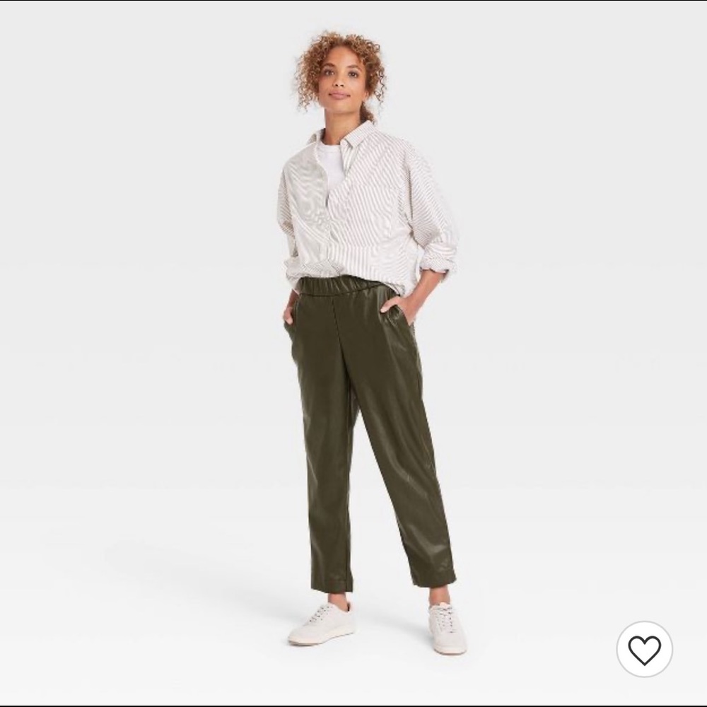 Women's High-Rise Faux Leather Tapered Ankle Pull-On Pants - A New Day Green 10